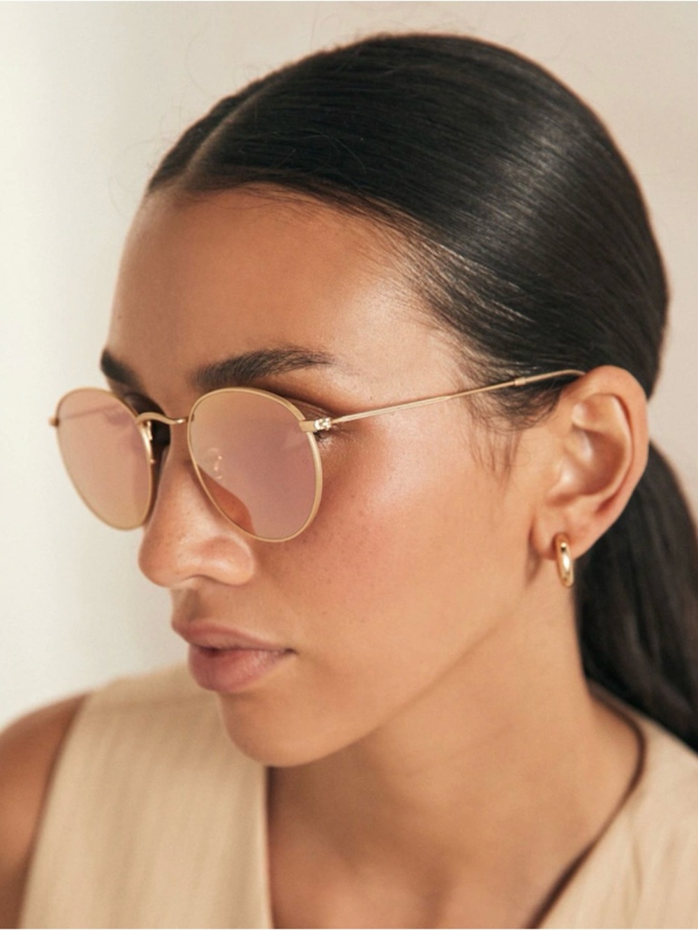 Ray-Ban Gold + Copper Mirrored Foldable Frame  Lens Women's Sunglasses